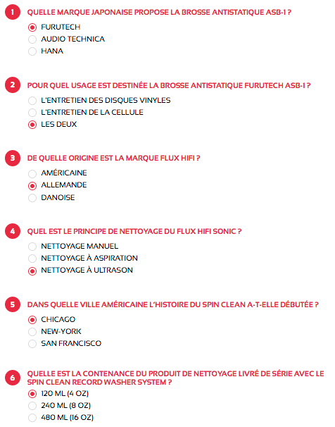 Jeu concours sur l'entretien des vinyles - Réponses QCM