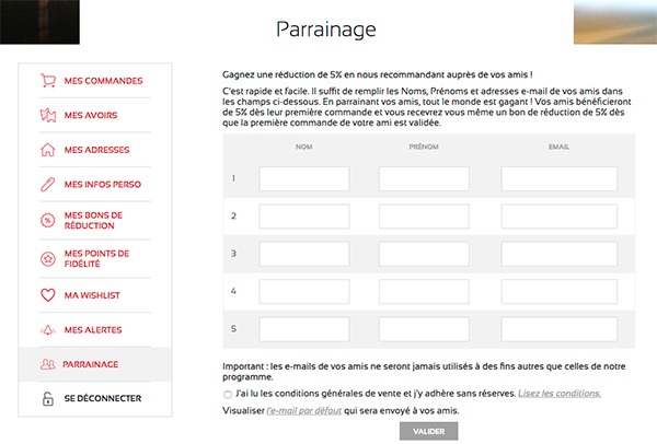 Parrainage depuis un compte client maPlatine.com existant