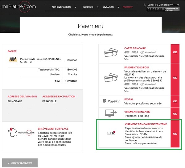 Tunnel d'achat maPlatine.com - Paiement