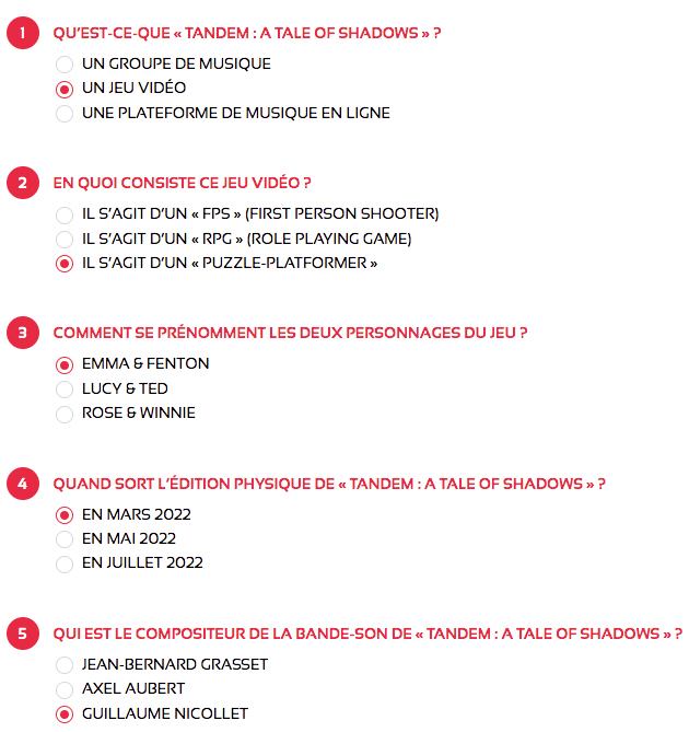 Réponses au questionnaire du jeu concours Tandem : A Tale of Shadows