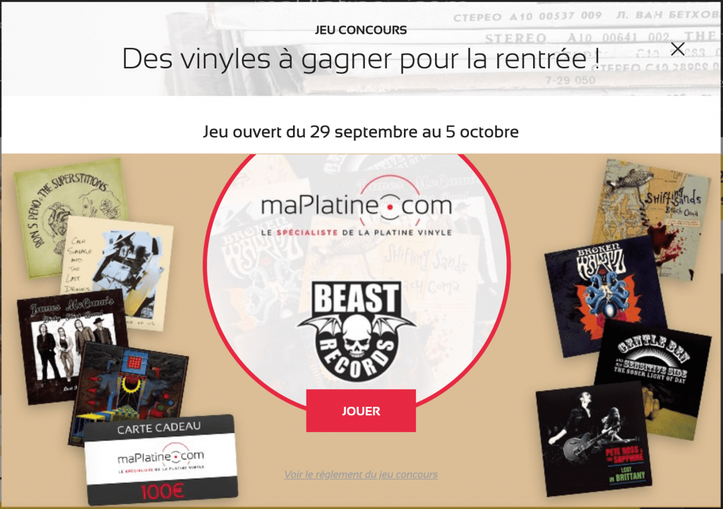 Fenêtre pop up jeu concours