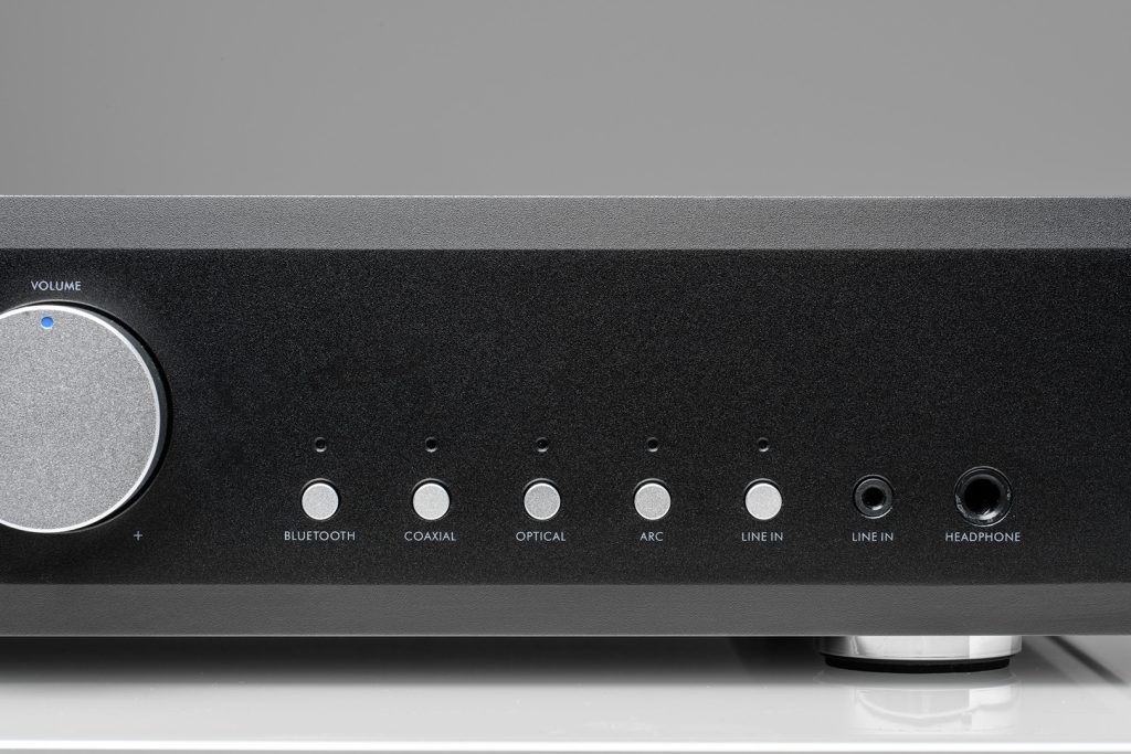 Close-up of the buttons on the Musical FIdelity B1 xi amplifier