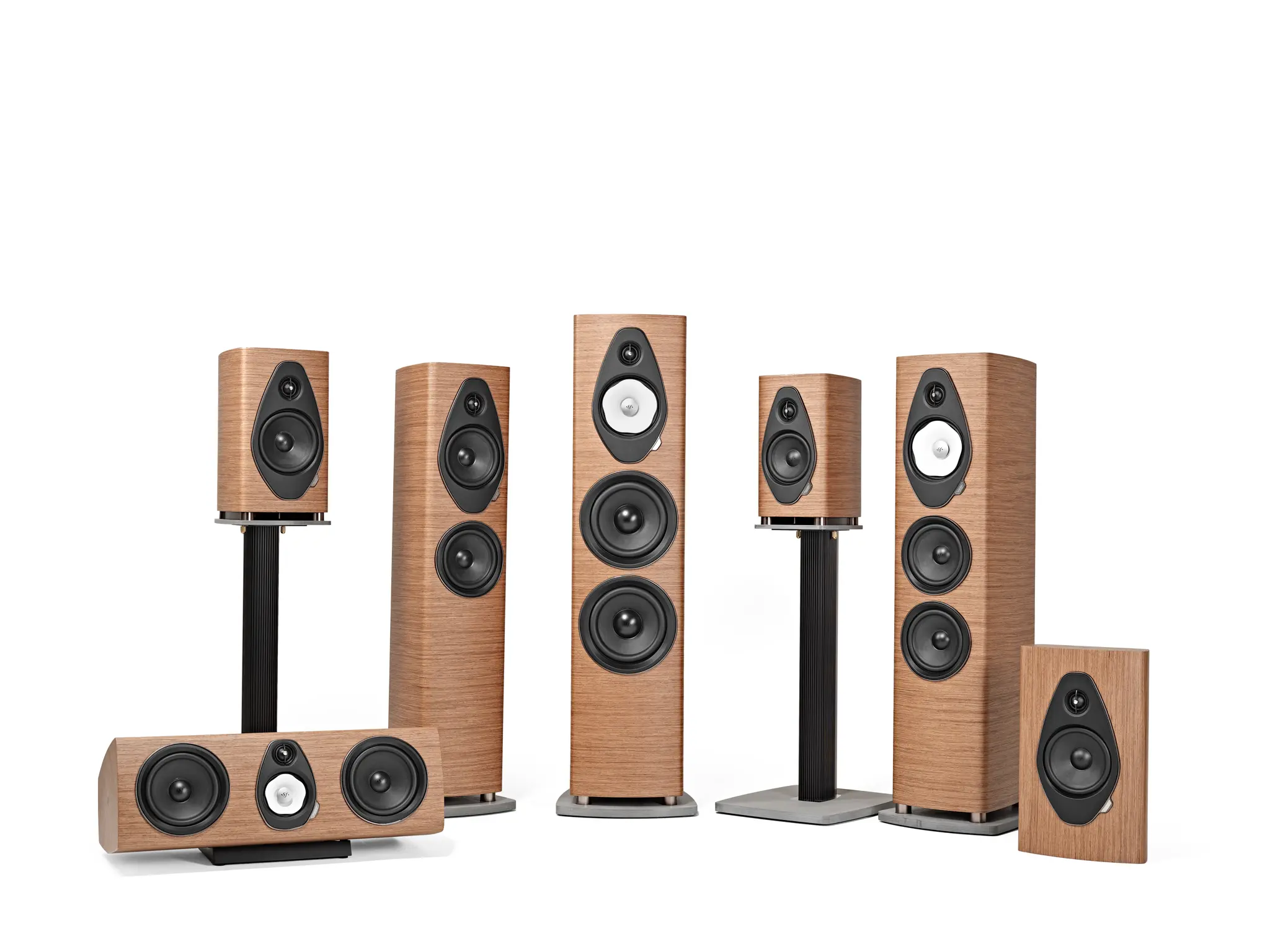 Gamme d’enceintes Sonus Faber Sonetto G2 finition noyer, de la Sonetto I G2 à la Sonetto VIII G2