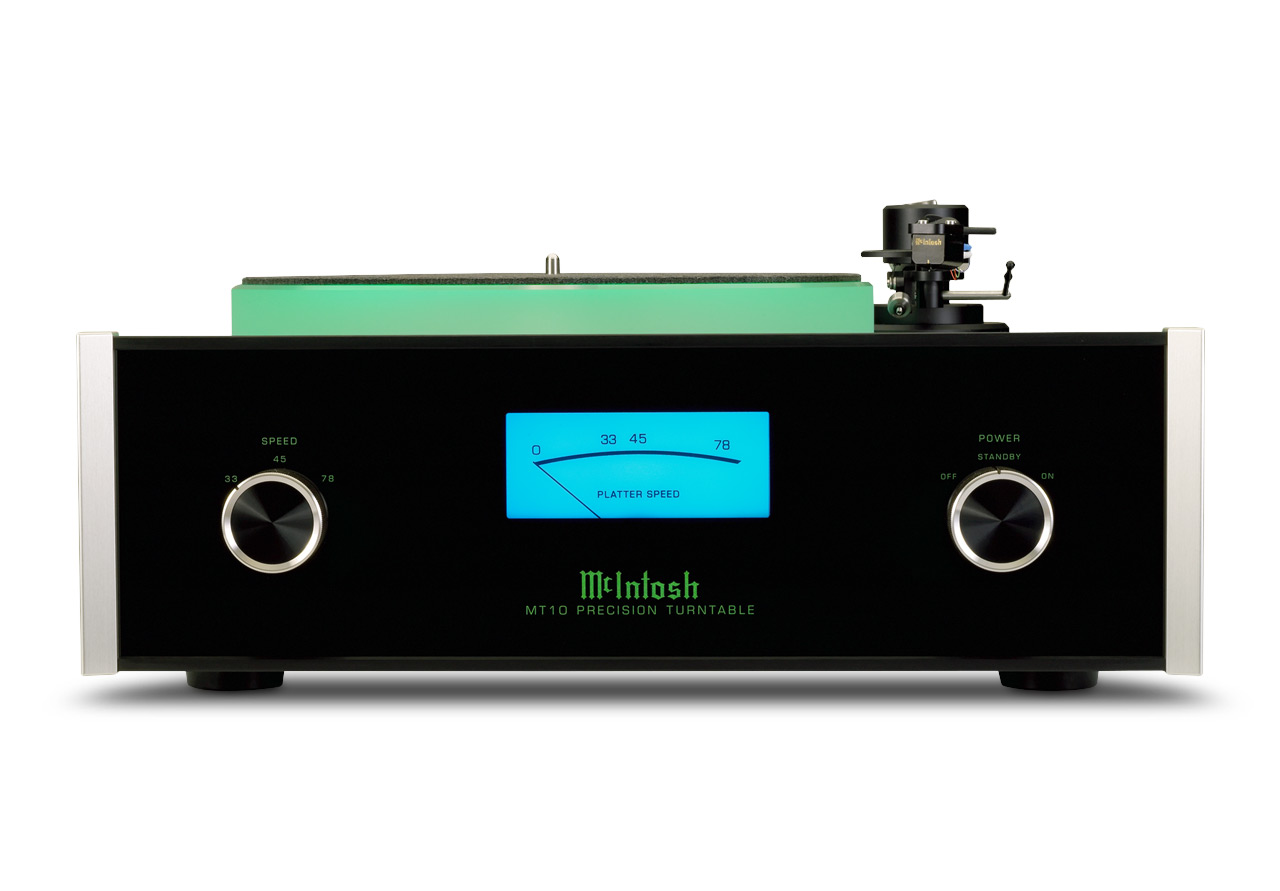 McIntosh MT-10 turntable with glass front panel and blue speed meter