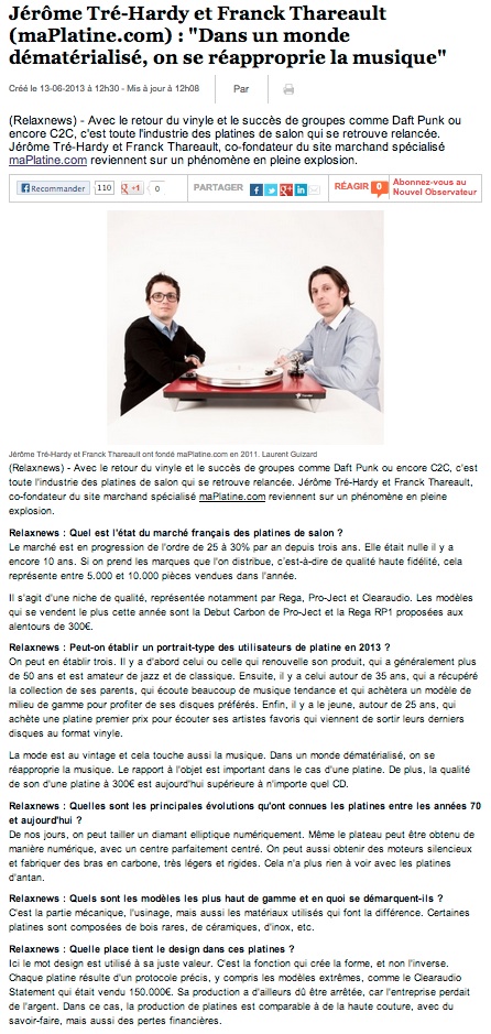 maPlatine.com dans le Nouvel Observateur